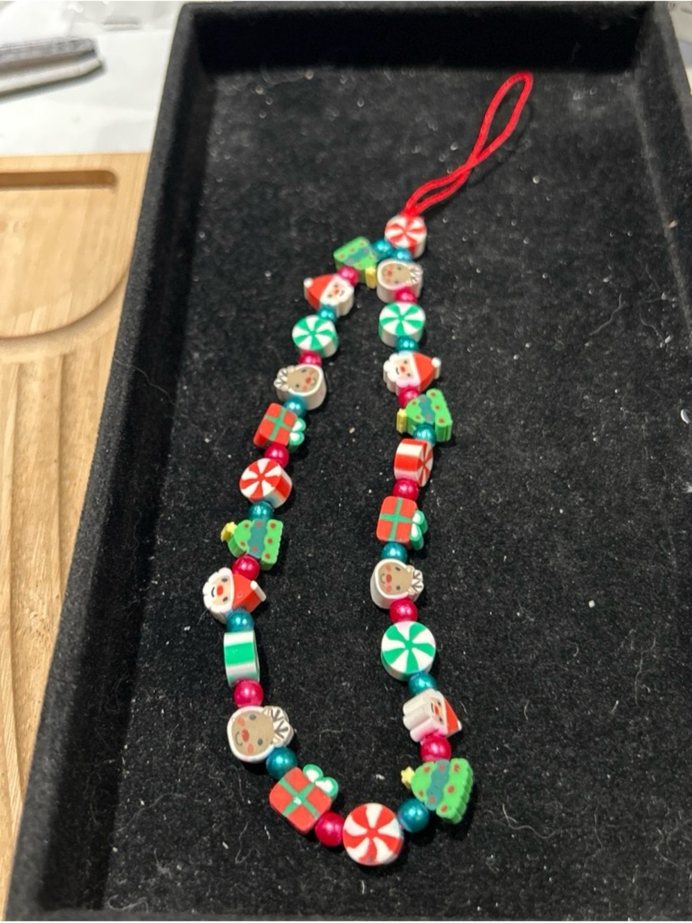 Festive Holiday Beaded phone charm in Red, Green, White